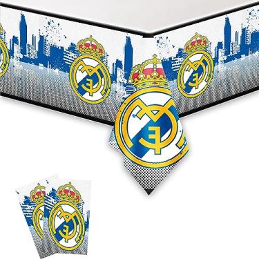 Imagem de Pacote com 2 toalhas de mesa descartáveis Real-Madrid, artigos de festa de aniversário e decorações para crianças e meninos 177 cm x 106 cm