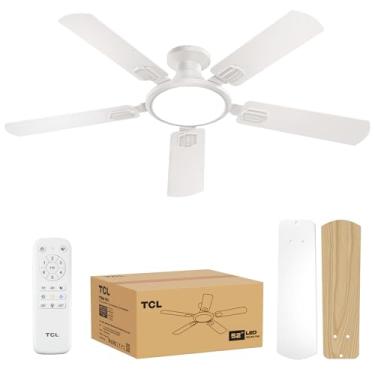 Imagem de TCL Ventilador de teto discreto de 132 cm com luz, fino, branco, montagem embutida, motor reversível CC, 6 velocidades, controle remoto, silencioso, regulável, luz LED, 3CCT, ventilador de teto
