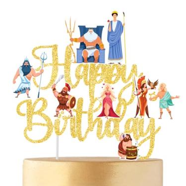 Imagem de Greek Mythology Birthday Cake Topper Glitter Gold Greek Theme Birthday Party Decorations Ancient Greece Gods Cake Picks Greece Mythology Cake Decorations for Olympian Gods Party Supplies
