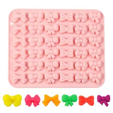Imagem de Loghohu Moldes de laço para chocolate, moldes de silicone, 6 formas de mini arco rosa molde de chocolate para decoração de bolo de goma faça você mesmo (19 x 16,49 cm)