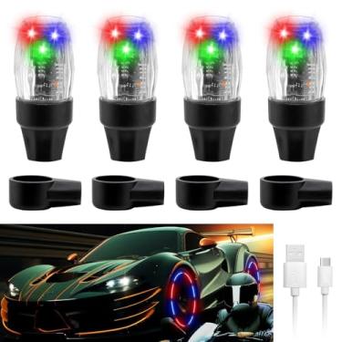 Imagem de YUERWOVER Pacote com 4 luzes de pneu para carro, LED, bicicleta, roda, lanterna, lanterna, tampa de válvula de vaga-lume para motocicleta, lâmpada de raio de pneu à prova d'água, acessórios de