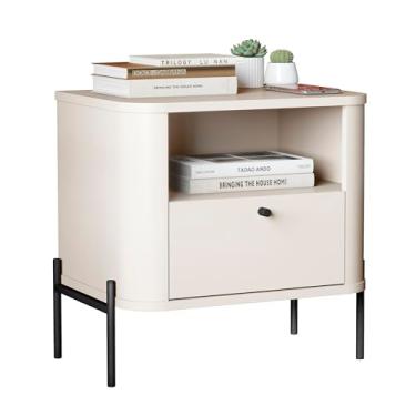 Imagem de Mesa De Cabeceira Tucupi Slim Modelo Retrô Com 1 Gaveta e Nicho - Loja Inova BR (Off White/Preto)