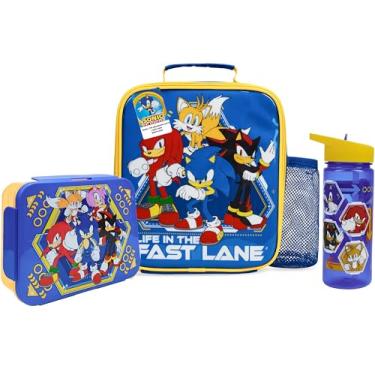 Imagem de Get Trend Lancheira Sonic the Hedgehog, lancheira, garrafa de água para crianças, conjunto de 3 peças, caixa bentô com isolamento térmico, presentes de sombra para crianças (Multi Sonic)