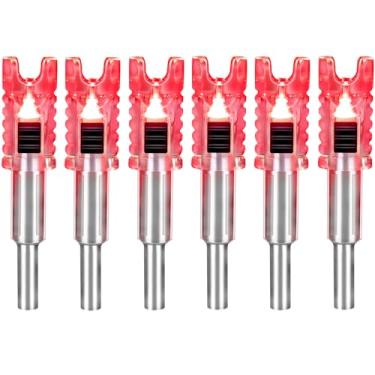Imagem de DEEPOWER Nocks iluminados de besta para parafusos 6 peças com buchas de LED de 0,723 cm/0,754 cm/0,762 cm/0,762 cm/0,774 pol. Nock LED com interruptor liga/desliga vermelho