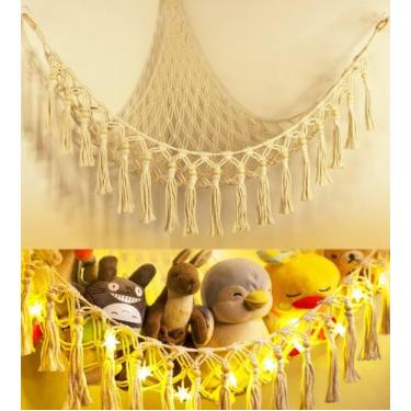 Imagem de Rede de armazenamento de brinquedos de pelúcia com luz LED  Macramê Ju