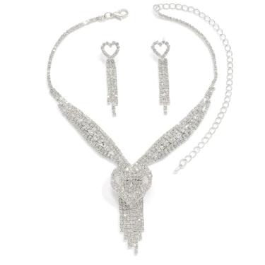 Imagem de Conjunto Colar Brinco Zircônia Cúbica Prata Coração Franja Luxo - Noiva Casamento Festa Formatura Debutante - Presente Mãe Namorada Amiga - Sofisticado Réveillon Ano Novo
