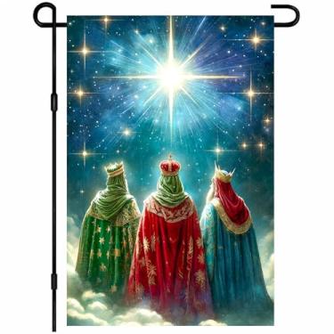 Imagem de BlissYard Bandeira de jardim de três reis estrela de Belém 30 x 45 cm bandeira de quintal de boas-vindas bandeira dupla face de Natal ao ar livre com estrela de presépio e homens sábios para varanda