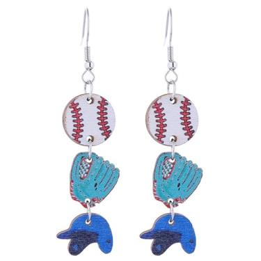 Imagem de Brincos de beisebol femininos - Brincos de beisebol Mom - Brincos de taco de softbol - Joias de design esportivo de madeira para presente para mulheres, Large, Metal, Sem pedra preciosa