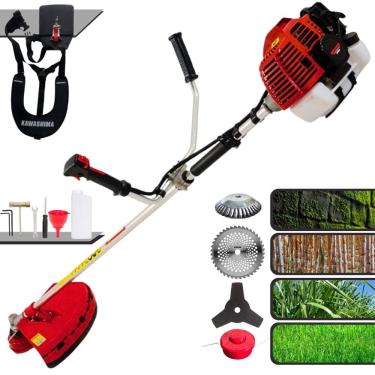 Imagem de Máquina de Cortar Grama Kawashima KW52-L À Gasolina 2T 52cc 2,5HP 10.000rpm Roçadeira Com Carretel + Faca 3 Pontas + Faca 40 Dentes + Escova de Aço