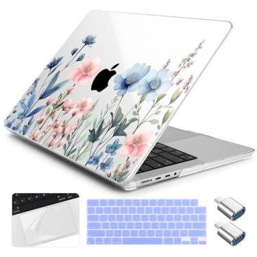 Imagem de Yebiseven Capa para MacBook Pro M4 de 14 polegadas 2025 2024 2023 2021 modelo A3112/A3401/A3185/A2918/A2992/A2779/A2442 M3 M2 M1, capa rígida com capa de teclado + filme trackpad + adaptador OTG