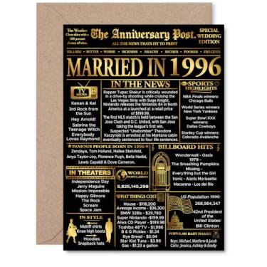 Imagem de Stuff4 Cartão dourado de aniversário de 29 anos para homens e mulheres - Jornal dourado casado em 1996 - Cartão de aniversário de casamento feliz de 29 anos para parceira, esposa companheira, marido