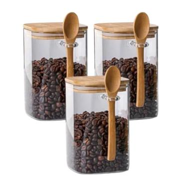 Imagem de Kit 3 Potes de Vidro com Tampa e Colher de Bambu Quadrado 450ml, 550ml e 650ml Hermético