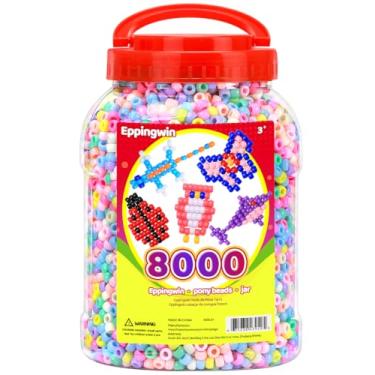 Imagem de Eppingwin 8000 + pçs atacado contas de pônei grandes (6 x 9 mm) balde, fácil armazenamento Kandi Bead Bulk, contas para fazer joias, artesanato (Macaron)