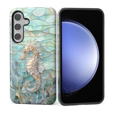 Imagem de Punmada Capa para Samsung Galaxy S25, capa rígida híbrida de silicone à prova de choque para Samsung Galaxy S25 Capa brilhante de vidro submarino 3D padrão de cavalo marinho