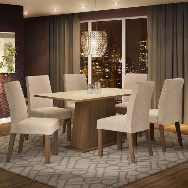Imagem de Conjunto Sala de Jantar Madesa Luciana Mesa Tampo de Madeira com 6 Cadeiras - Rustic/Crema/Imperial