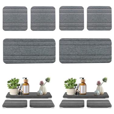 Imagem de Kit 6 Bandeja de Pedra Absorvente de Água, SecagemBandeja de Pia de Pedra Diatomita Limpa,Porta-copos de Pia de Secagem Instantânea,Esponja de Cozinha Suporte para Sabonete de Mãos (Cinza escuro)
