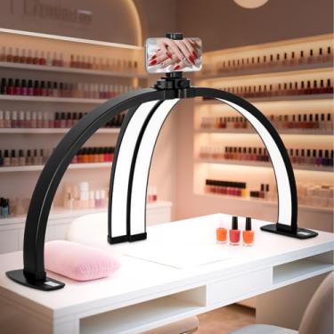 Imagem de KIRKAS Esteticista dobrável para meia lua luz tecnologia de unhas para cílios, artesanato, tatuagem, manicure, 73,7 cm grande lâmpada de unhas de mesa 4700 lúmens, ajustável, 3 modos de cor e 10