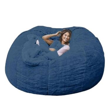 Imagem de Capa de sofá tipo pufe lavável, capa para cadeira, cama e sofá grandes, espreguiçadeira de pele sintética para sala de estar, decoração (sem enchimento)(Navy,6ft)
