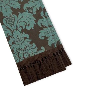 Imagem de Manta para Sofá e Cama Peseira Xale Jacquard Decorativa(225 TURQUESA E MARROM,1,40 X 1,80)