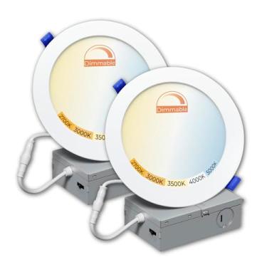 Imagem de LED ATOMANT Pacote com 2 lâmpadas de teto embutidas LED de 10 cm com caixa de junção, 10W 800LM, 5CCT selecionável 2700K/3000K/3500K/4000K/5000K, luz descendente regulável
