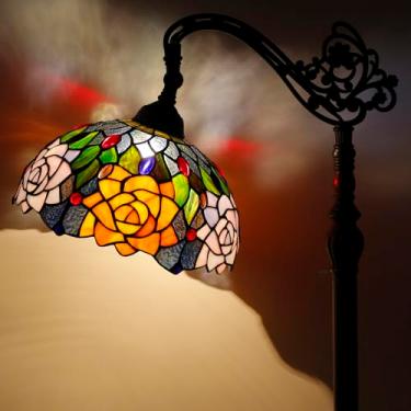 Imagem de AVIVADIRECT Tiffany Luminária de chão de vidro manchado laranja vermelha rosa estilo flor arco luz de leitura pescoço de ganso lâmpada de pé de canto ajustável 30 x 40 x 166 cm para quarto, sala de