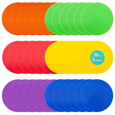 Imagem de Aryjmz Marcadores pontuais 22,5 cm 36 peças de borracha antiderrapante cones planos pontos de poliéster para futebol, basquete, esportes, velocidade, agilidade, treinamento e exercícios