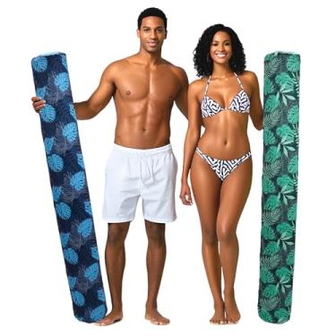 Imagem de Toggloo Pacote com 2 macarrão inflável para piscina, 142 x 16,5 cm, flutuador para adultos, macarrão grande coberto de tecido macio, boia de piscina, brinquedos para piscina, praia e lago