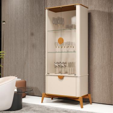 Imagem de Cristaleira com Vidro 3 Portas Buriti JB Móveis - Off White/Nature