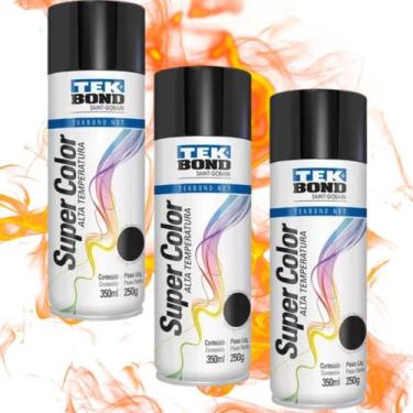 Imagem de Kit 3 Tinta Spray Preto Fosco Alta Temperatura Tekbond