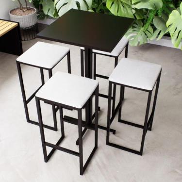 Imagem de Conjunto Mesa Alta Bar Bistrô Quadrada Preta 4 Bancos Estofado Industr
