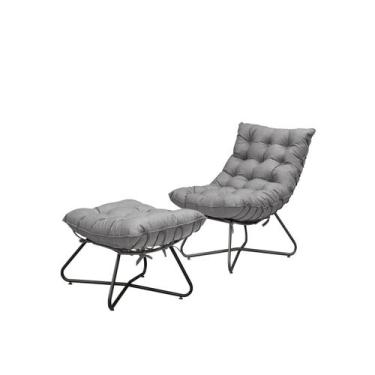 Imagem de Poltrona Costela Luxo com Puff Eva metal Preto - Linho Cinza - METAL M