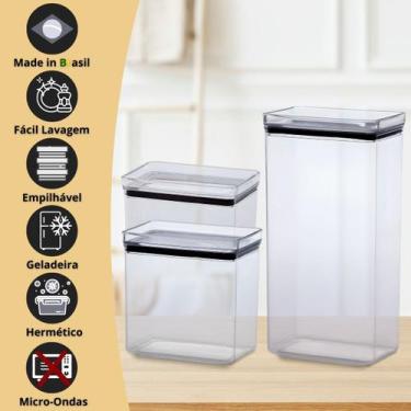 Imagem de Kit 3 Potes Herméticos Lumini Black ou Cristal P M G - Paramount, Blac