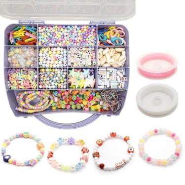 Imagem de Kit Miçanga Colorida Diversos Infantil Pulseiras Colar Strap Maleta Mi