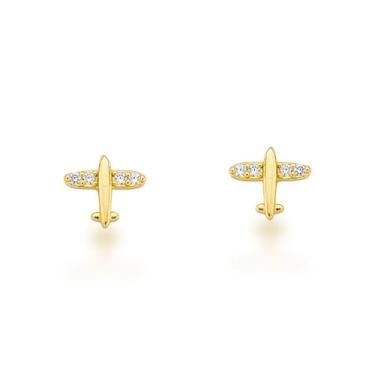 Imagem de Brinco Avião cravejado com Zirconias Banhado a Ouro 18k - Atraktiva Jó