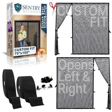 Imagem de Porta de tela magnética de fibra de vidro tamanho único para porta deslizante, porta francesa, porta dupla - abre para a esquerda ou direita até 190 cm L x 100 h - tela de rede de porta com fechos