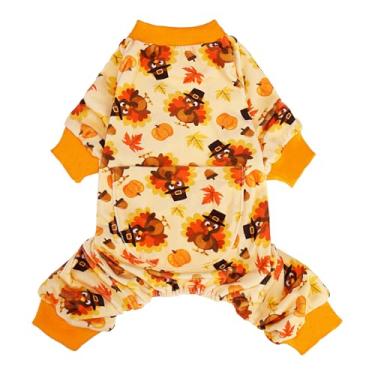 Imagem de PUPTECK Pijama de lã macia para cães pequenos e médios, macacão de cachorro, macacão, fofo, casaco de gato, traje de animal de estimação, laranja peru P