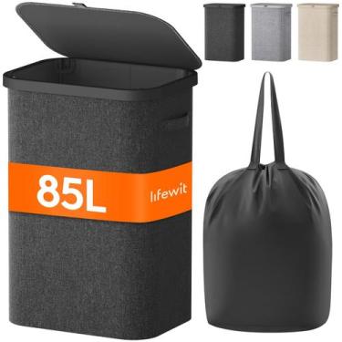 Imagem de Cesto de roupa suja Lifewit 85L com tampa, alças e bolsa removível