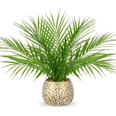 Imagem de Planta artificial Briful Faux Palm 38 cm com vaso branco-dourado