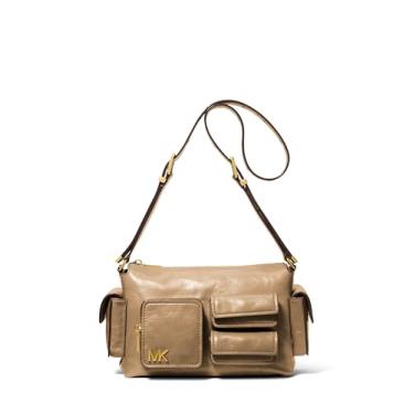 Imagem de Michael Kors Dakota Bolsa de ombro de bolso médio, ferragens douradas antigas/couro Volare/Husk