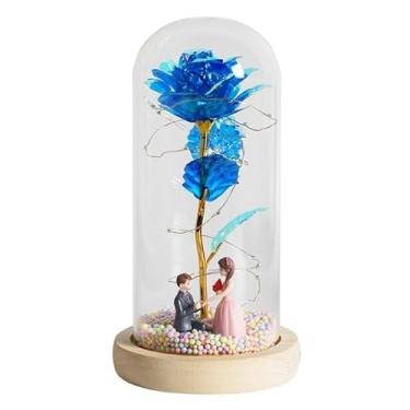 Imagem de Rosa encantada A Bela e a Fera em cúpula de vidro com base de madeira, luz LED de 6 cores, presente de Dia dos Namorados