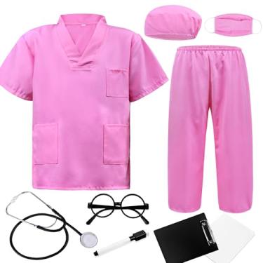 Imagem de ZZIHAN Fantasia de médico para crianças, conjunto de uniforme hospitalar rosa, fantasia de enfermeira, veterinária, casaco, acessórios, brinquedos, estetoscópio, pranchetas, para amamentação, meninas,