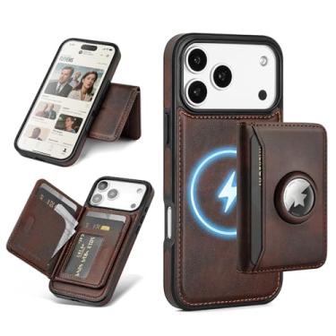 Imagem de Antsturdy Compatível com MagSafe 2 em 1 Capa magnética destacável para celular 17 Pro Max com suporte AirTag, masculina e feminina, couro sintético com bloqueio de RFID, compartimentos para cartão de