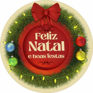 Imagem de Painel de Lona Redondo Feliz Natal e Boas Festas Laço Vermelho e Pisca