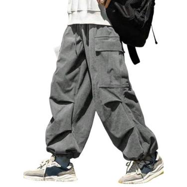 Imagem de Calças ZAFUL Flat Pocket Parachute para homens e mulheres em veludo co