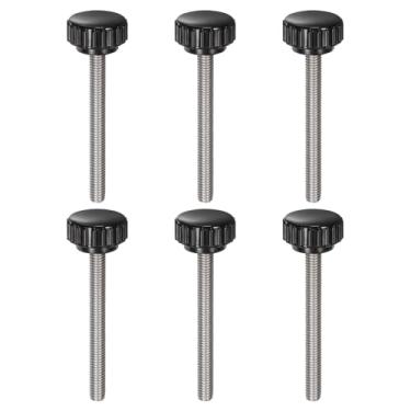 Imagem de uxcell 6 peças de maçanetas serrilhadas M6 x 60 mm métrico 304 aço inoxidável rosca macho parafuso de polegar tipo 22 mm cabeça redonda de plástico rosqueado parafuso preto