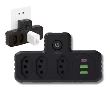 Imagem de Coibeu, Adaptador de Tomada Inteligente 3 Tomadas 2 Interface USB 1 Porta USB Type-C Preto 2500W 10A