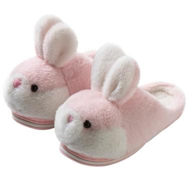 Imagem de LANFIRE Chinelos de coelho femininos fofos chinelos de animais novidade aconchegante chinelos felpudos de pelúcia macia inverno quente casa sapatos chinelos de algodão, Rosa (chinelos), 6.5-7.5 Women/6-6.5 Men