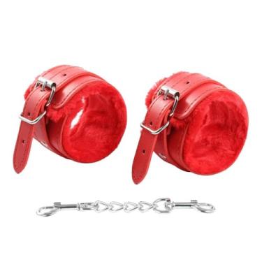 Imagem de Pulseira punk de couro de poliuretano ajustável com forro de pelúcia macia, algemas de pulso, punhos nas pernas, encenações, faixas de exercícios, trela removível para casa, ioga, academia, festa