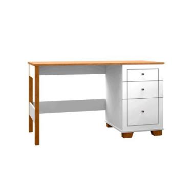 Imagem de Escrivaninha Mesa Fênix com 3 Gavetas Branco/nature - REDE MOVEIS