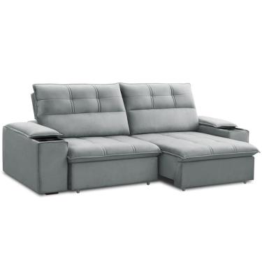 Imagem de Sofá Retrátil Reclinável Para Sala 3 Lugares 210cm Zayn F04 Veludo Cinza Claro - Lyam Decor